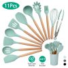 11Pcs Silicone Cooking Utensil Set Heat Resist Wooden Handle