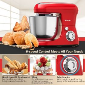 5.3 Qt Stand Kitchen Food Mixer 6 Speed with Dough Hook Beater (Color: Red)