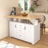 55.7" Large Kitchen Island with 2 Drop Leaf,Rolling Kitchen Cart on 5 Wheels with Power Outlet, Folding Storage Dining Table with Spice & Towel Rack