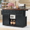 53.7" Farmhouse Kitchen Island with Power Outlet, 2 Sliding Barn Door Kitchen Storage Island with Drop Leaf, Spice Rack Rolling Kitchen Cart on Wheels