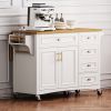 52" Kitchen Island with Drop Leaf, Embossed Texture Kitchen Island on Wheels with Spice Rack, Towel Rack, 2 Doors and 5 Drawers