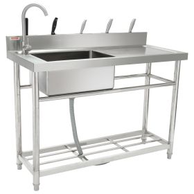 VEVOR Stainless Steel Utility Sink, Free Standing Single Bowl Commercial Kitchen Sink Set w/Workbench (Product Type: Left Single Slot with Platform, Length: 47 inch)