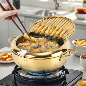Golden 304 stainless steel deep fryer with built-in rotating thermometer (20cm, 24cm, 28cm) (size: 7.9 inch (20cm))