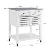 Mobile Rolling Kitchen Island Trolley Serving Cart with Underneath Drawer & Slide-Out Wire Storage Basket