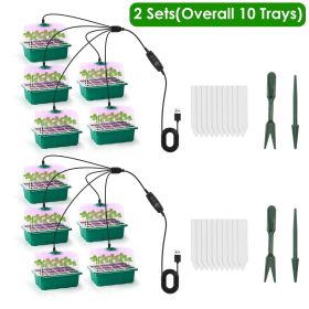 1Set(Overall 5Pcs Trays)/2Set (Overall 10 Trays) Options Seed Starter Tray With Grow Light Humidity Dome Germination Kit with 5-Level Brightness 4 Tim (Type: 2Set (Overall 10 Trays))