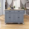 racKitchen Island Cart with Solid Wood Top and Locking Wheels,54.3 Inch Width,4 Door Cabinet and Two Drawers,Spice Rack, Towel Rack (Grey Blue)