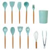 11Pcs Silicone Cooking Utensil Set Heat Resist Wooden Handle