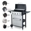4-Burner Propane Gas BBQ Grill, 34200BTU Output With Wire Enamel Cooking Grids For Outdoor Barbecue, Foldable Side Table, Hanging Basket