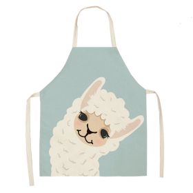 Alpaca Cartoon Cotton Linen Apron Sleeveless Antifouling Kitchen Home Cooking Waist Hanging Neck Kids' Bib (Option: 21-55x68cm)